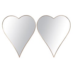 Pair of Vintage Italian Heart-Shaped Wall Mirrors with Brass Frames, c. 1960s