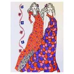 Used Original Fashion Design Illustration Watercolor Painting Laura Ashley Designer