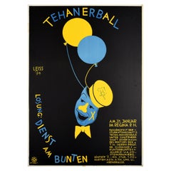 Original Vintage Poster New Year Ball Munich Germany Tehaner Ball Mask Balloons