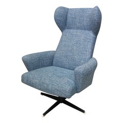 Blue Fabric Wingback, Swivel Chair Model Super Velur 1970s