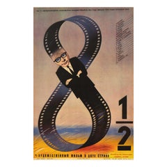 Original Vintage Film Poster 8 1/2 Federico Fellini USSR Mastroianni Movie 8½