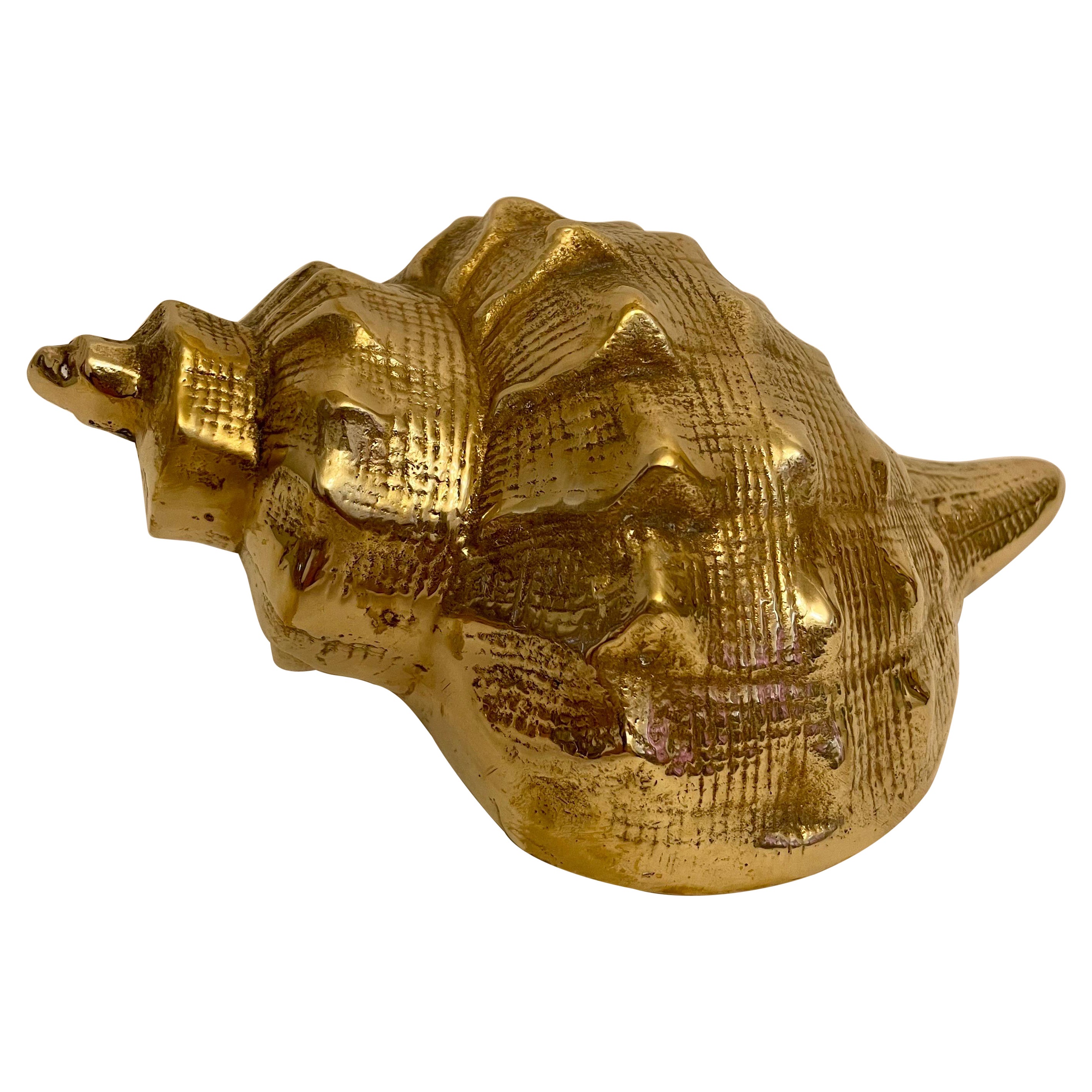 Vintage Hollywood Regency Brass Seashell Sculpture