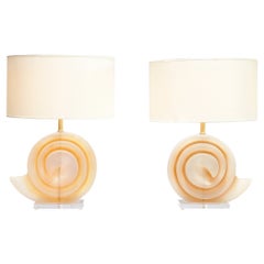 Vintage Pair of Resin Snail Shell Lamps, France 1970's
