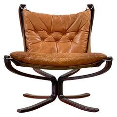 Falcon Chair by Sigurd Ressell for Vatne Mobler, Cognac Leather, Sweden, 1965