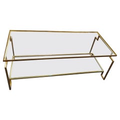 Post Modern Style “Apollo” Gilt Metal Coffee Table with Glass Top & Bottom Shelf
