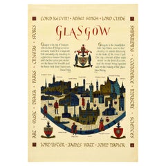 Original Vintage Travel Poster Glasgow City History Scotland Clyde River Tourism