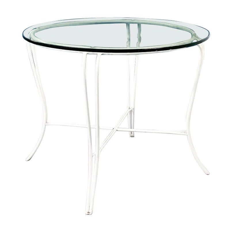 Italian Mid-Century Garden Table in White Wrought Iron and Glass, 1960s For Sale