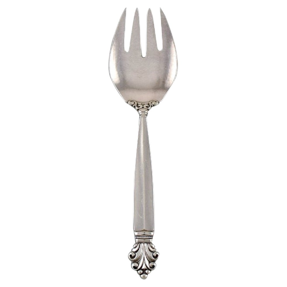 Large Georg Jensen Acanthus Salad Fork in Sterling Silver For Sale