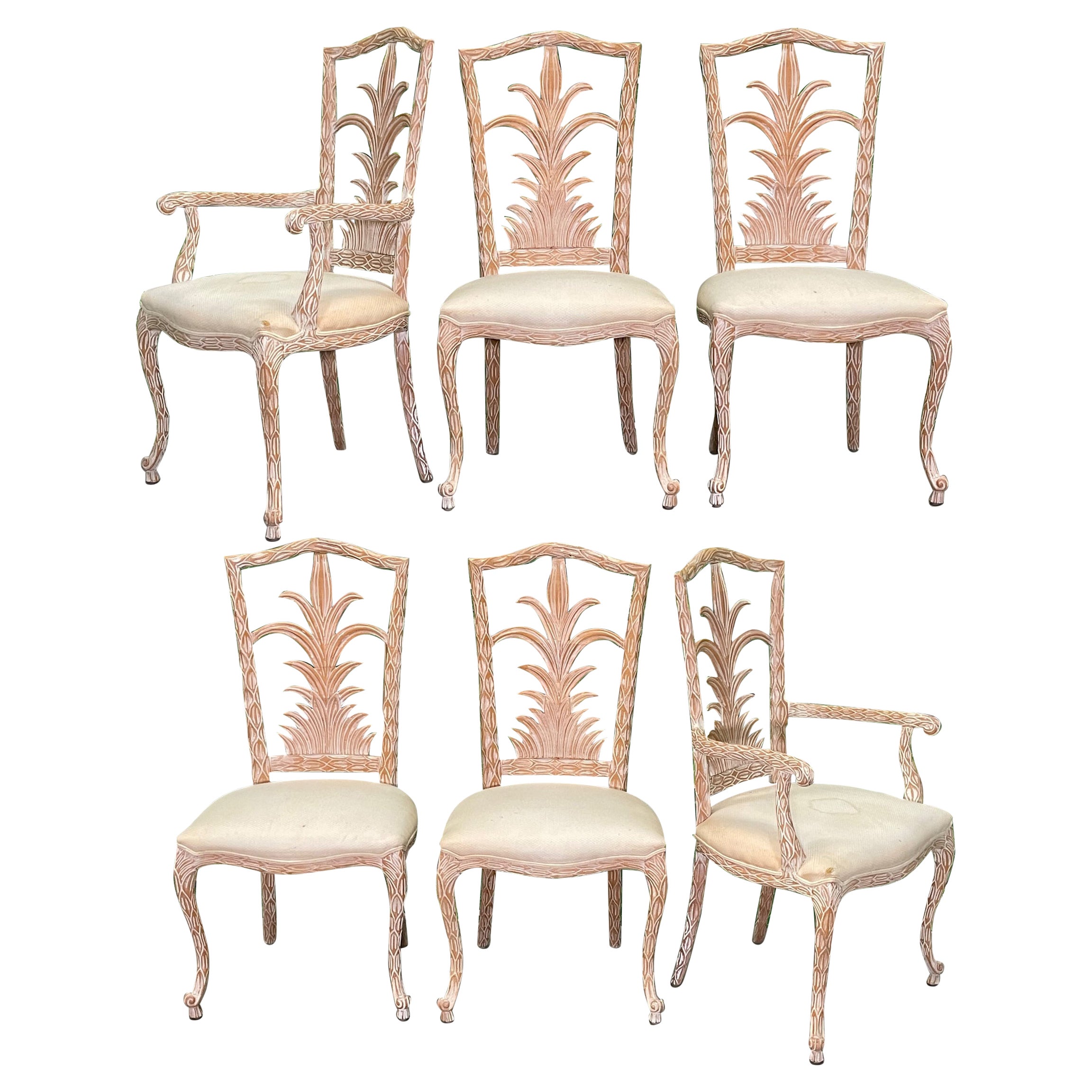 Faux Bois Carved Wood Dining Chairs by Fratelli Boffi, Set of 6