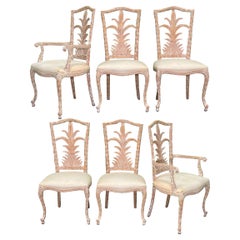 Faux Bois Carved Wood Dining Chairs by Fratelli Boffi, Set of 6