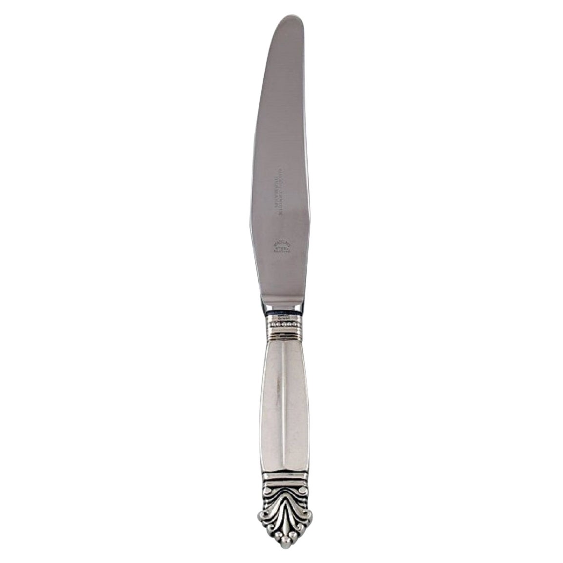 Georg Jensen Acanthus Dinner Knife in Sterling Silver and Stainless Steel For Sale