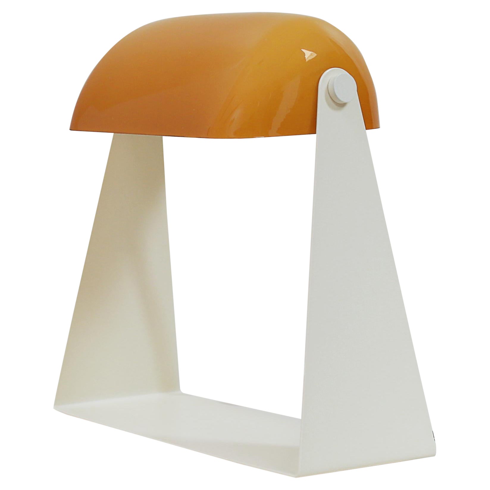 Thew Table Lamp in off White Powder Coat with Ochre Glass Shade by Artig