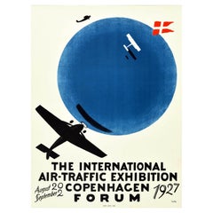 Original Antique Advertising Poster International Air Traffic Exhibition Denmark