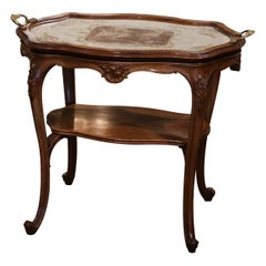 Early 20th Century, French, Louis XV Carved Walnut, Silk and Glass Tea Table