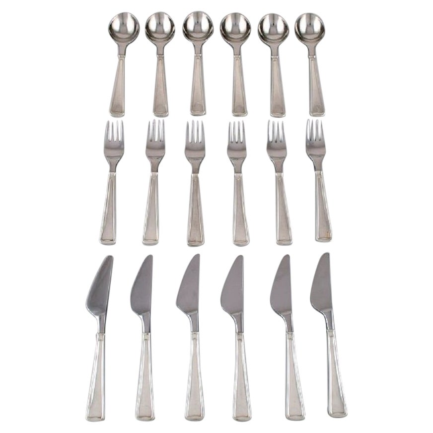 Seltenes Georg Jensen Koppel-Keramikgeschirr. Lunch-Service aus Sterlingsilber für sechs Personen