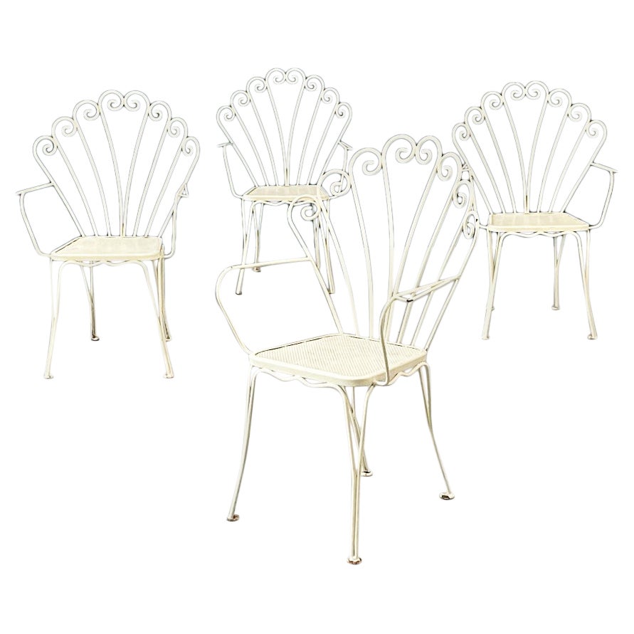 Italian Mid-Century Modern Garden Chairs in White Wrought Iron, 1960s For Sale