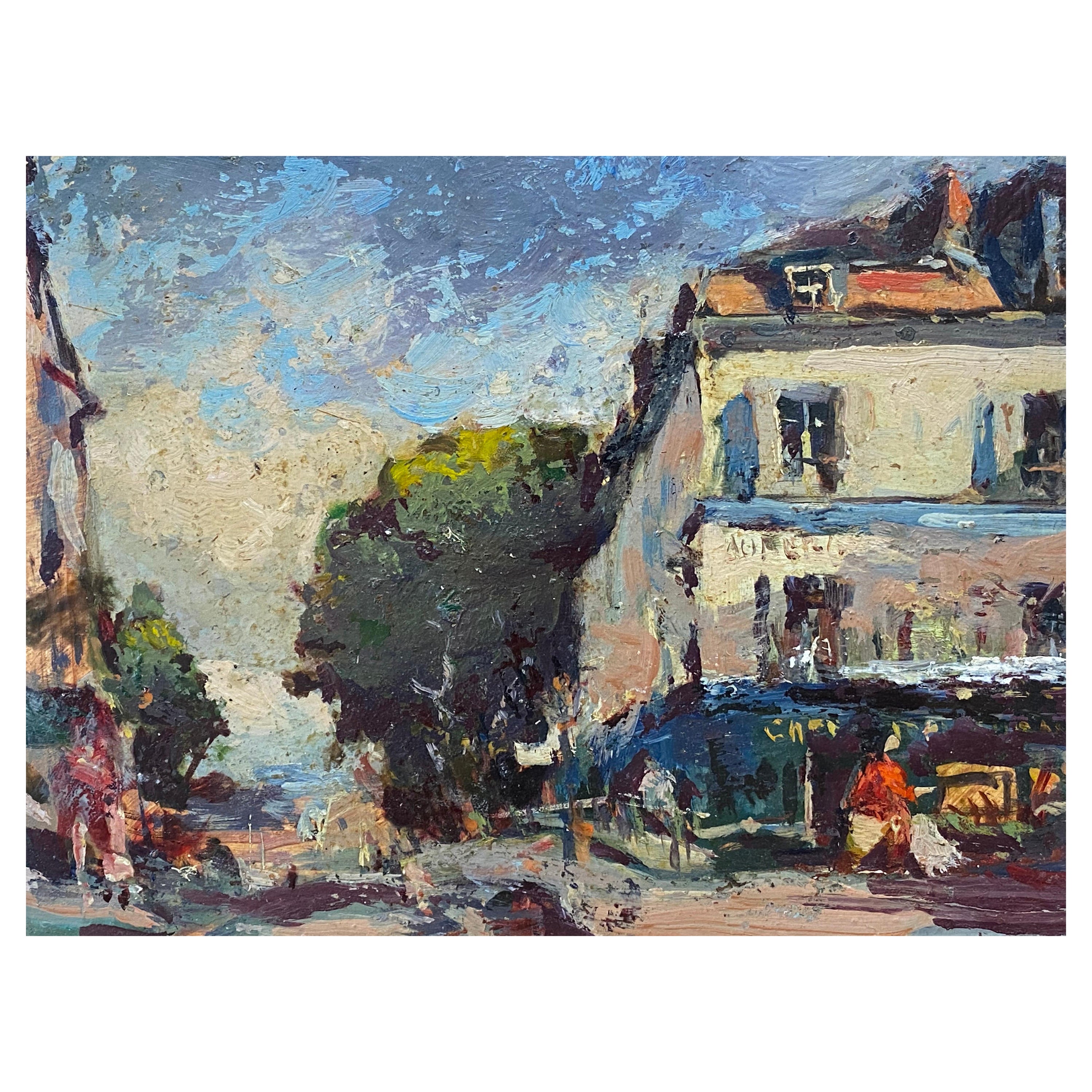 French Impressionist En Plein Air Oil Painting, City Street Scene For Sale