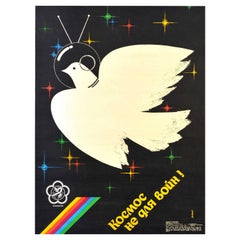 Originales sowjetisches Raumfahrt- Propaganda-Poster, Space Is Not For War, UdSSR, Taube