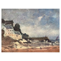 Maurice Mazeilie, peinture impressionniste française, ville de Bretagne sur côte