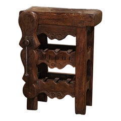 19th Century French Oak Carpenter Press Table with Six-Bottle Storage Rack