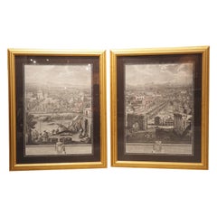 Vintage Pair of Prints of Roman Veduta Engravings in Giltwood Frames