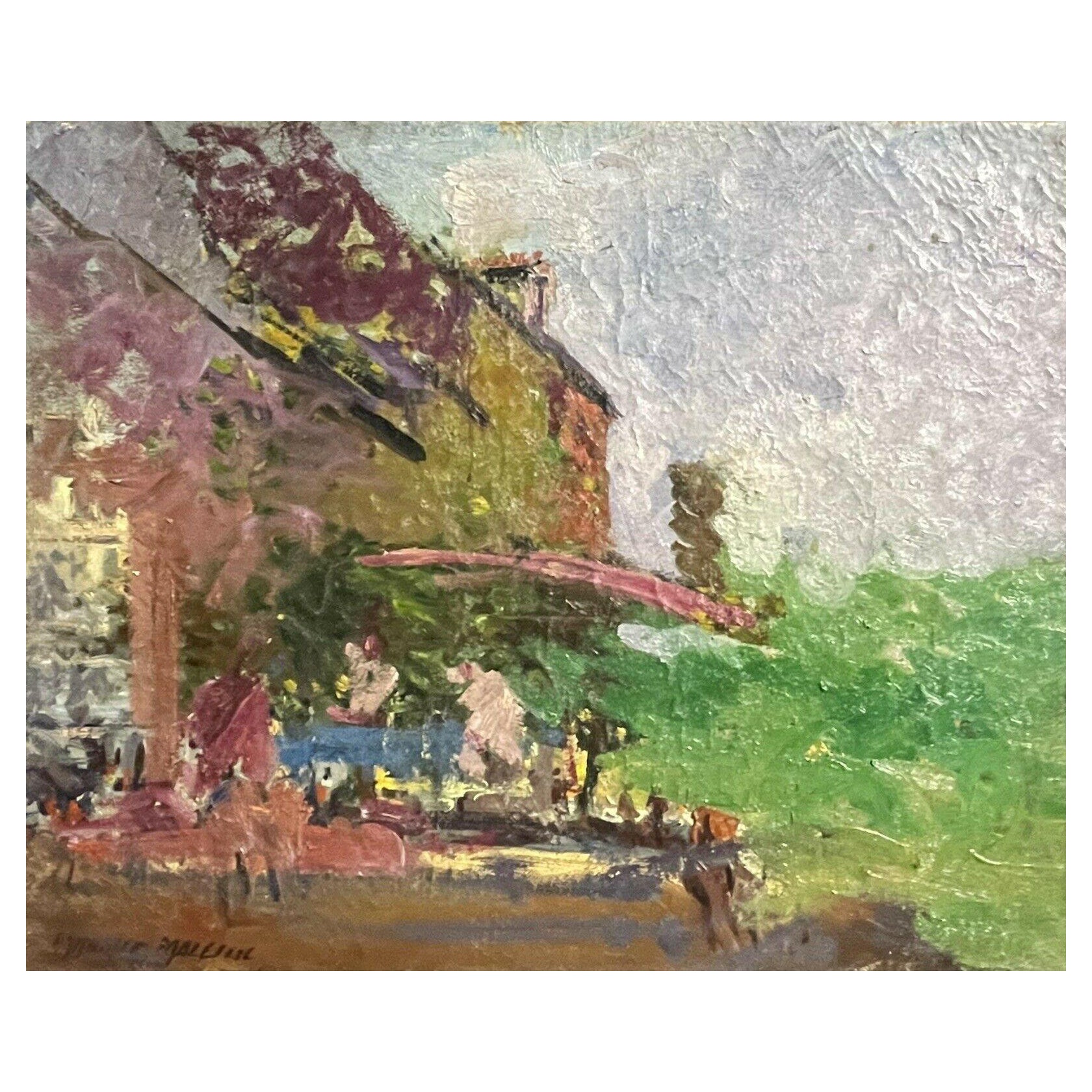 Huile signée Maurice Mazeilie, impressionniste français, paysage vert en vente