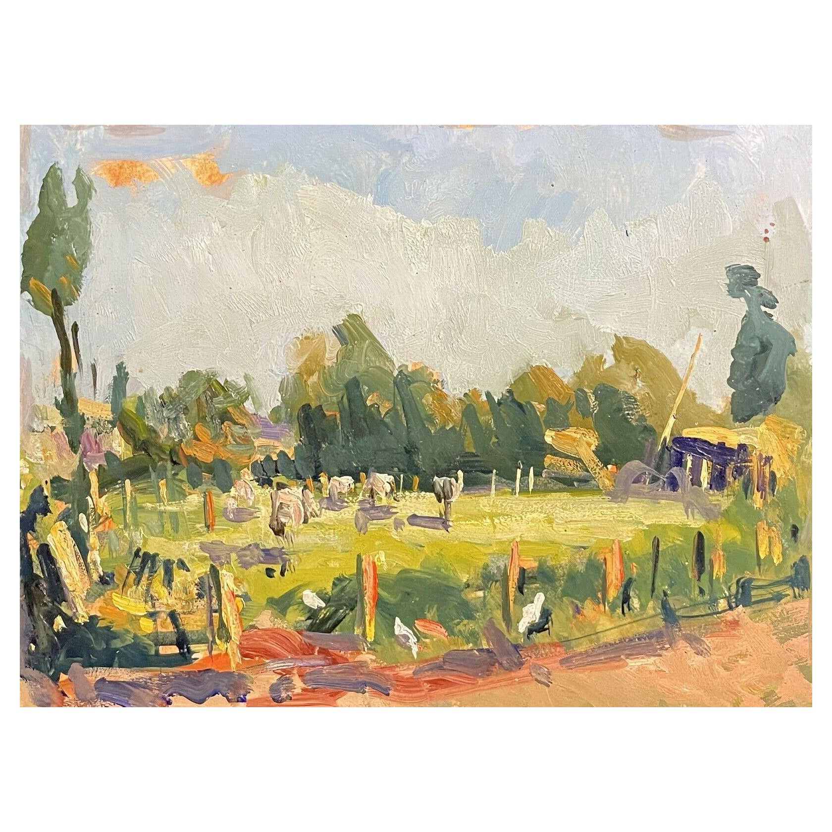 Maurice Mazeilie, peinture à l'huile impressionniste française, paysage vert