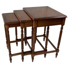 Antique Set of Three Inlaid Nesting End Side Tables