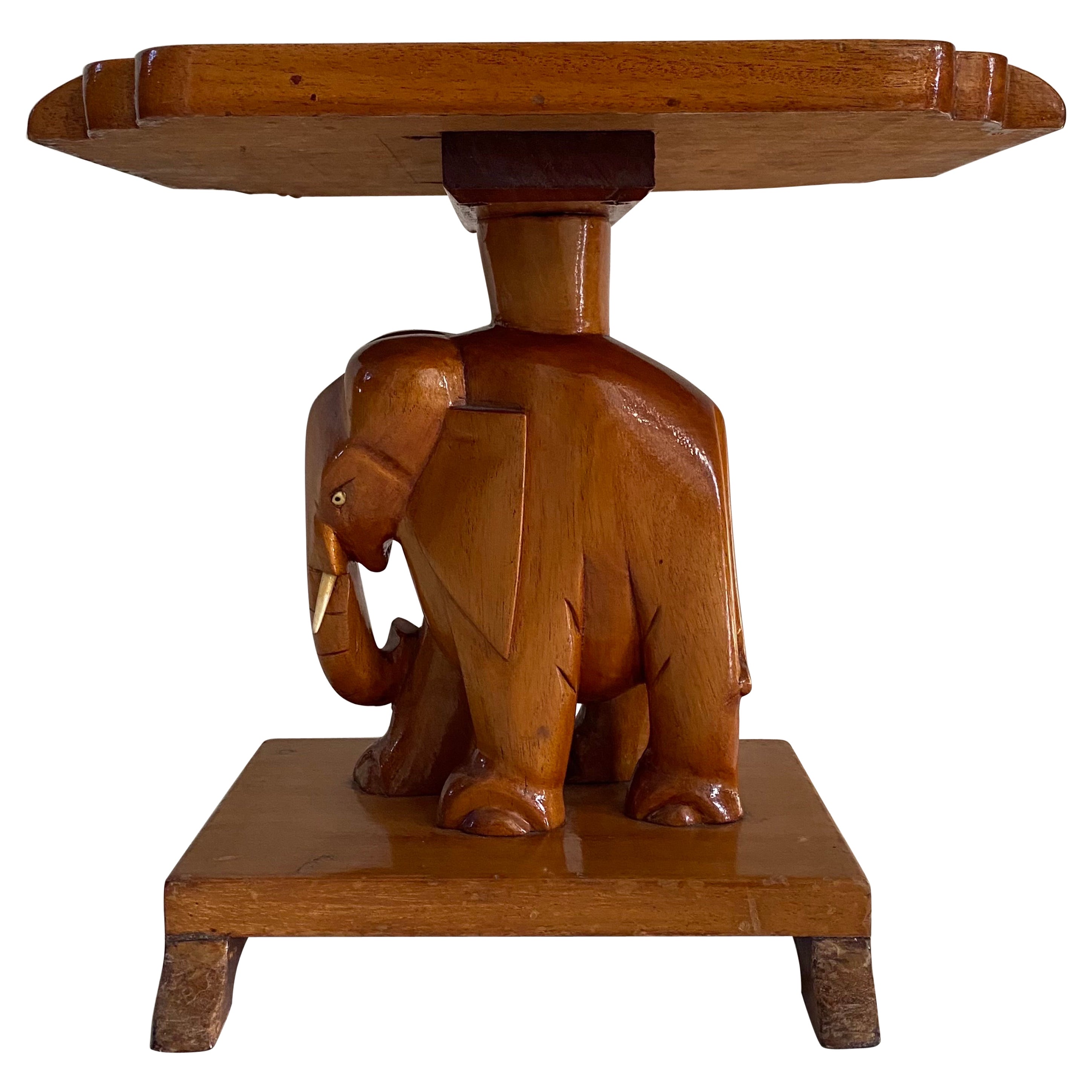 Mid-Century, Bohemian Hand-Carved Elephant Side Table  For Sale