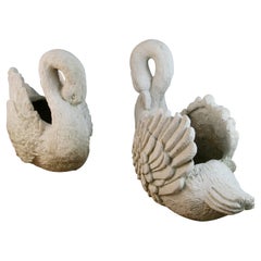 Retro Pair Garden Swan Planters