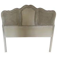 Vintage French Provencal Style Queen Painted Caned Headboard
