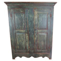 19th Century Pine Armoire in Green Paint