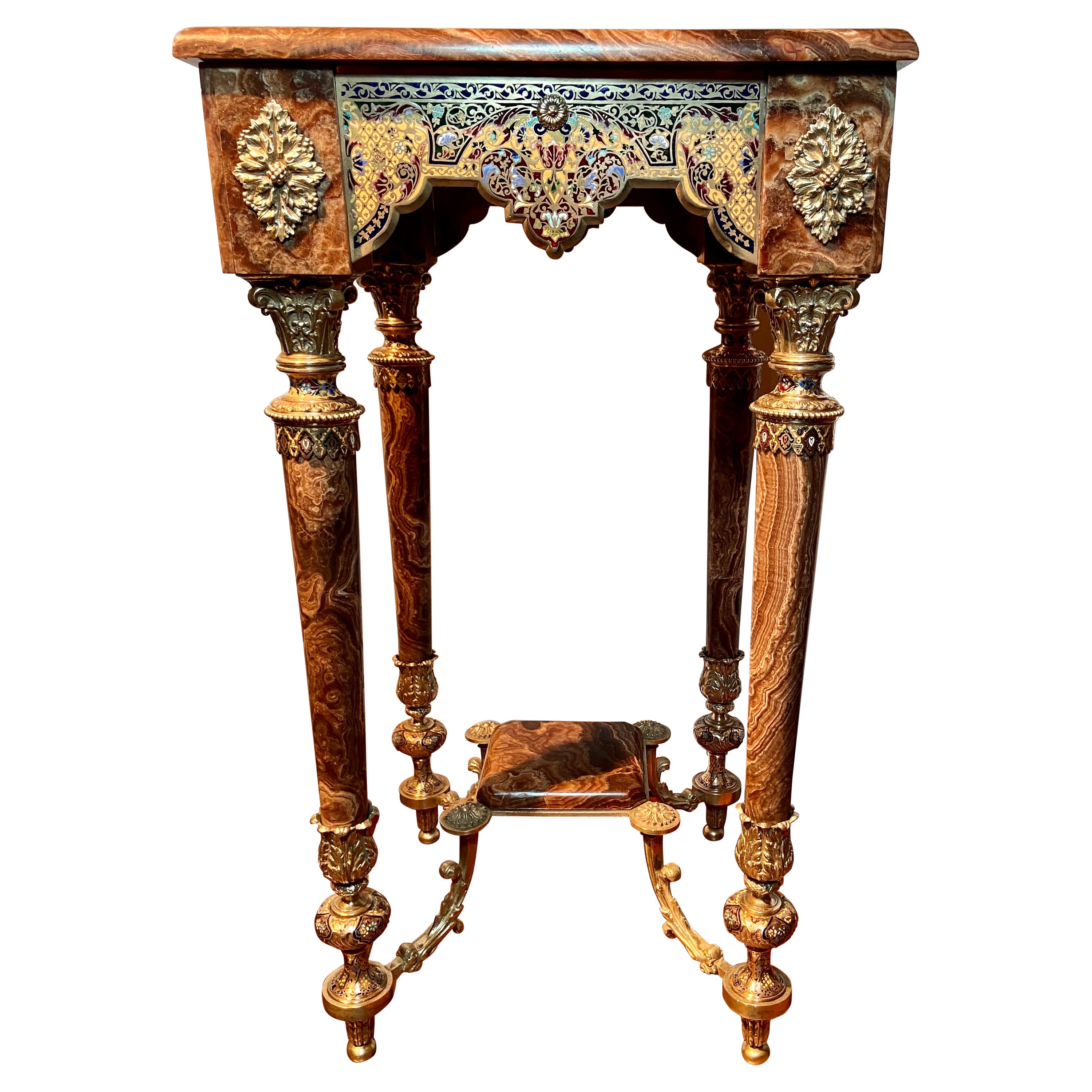 Antique Portuguese Table w/ Pierced Bronze Ornamentation at 1stDibs
