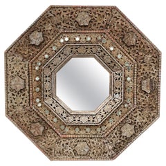 Monumental 1950's Carved Indian Octagonal Mirror