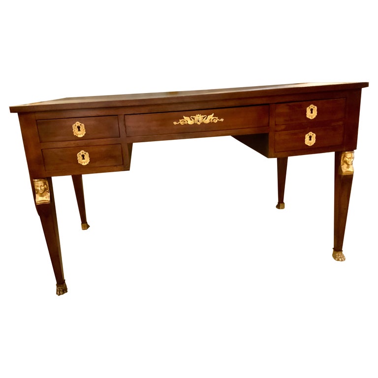 French Empire Style Black Leather Top Writing Desk For Sale at 1stDibs