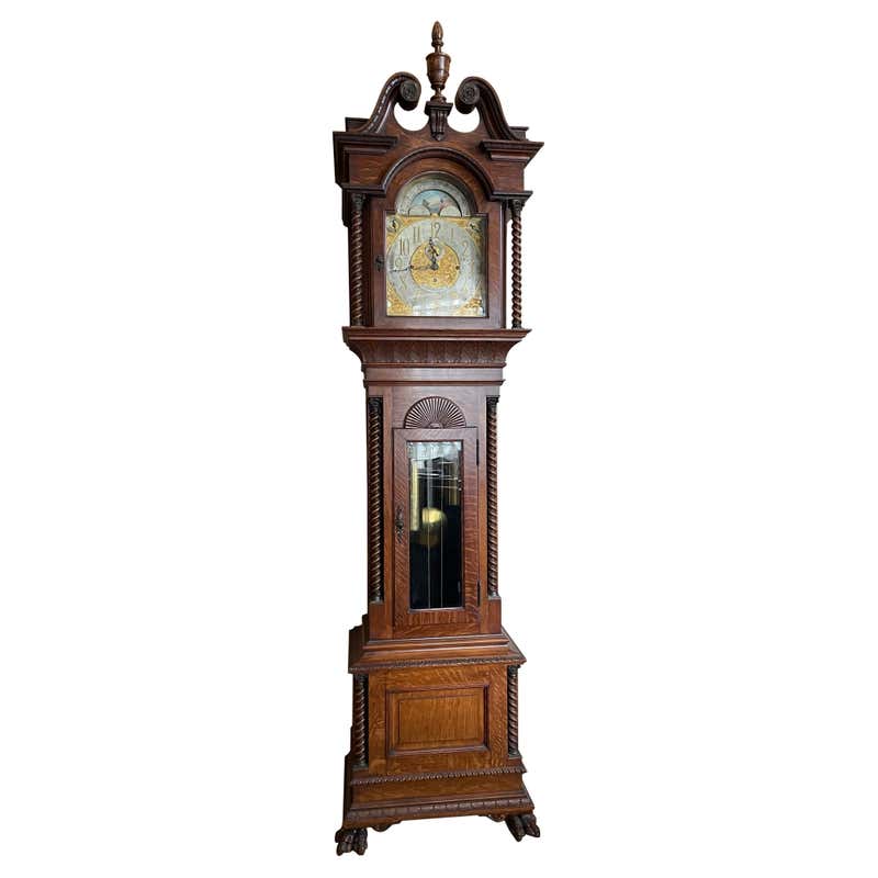 Colonial Clocks Tall Case Honduras Mahogany 9-Tube Grandfather Clock Colonial ...