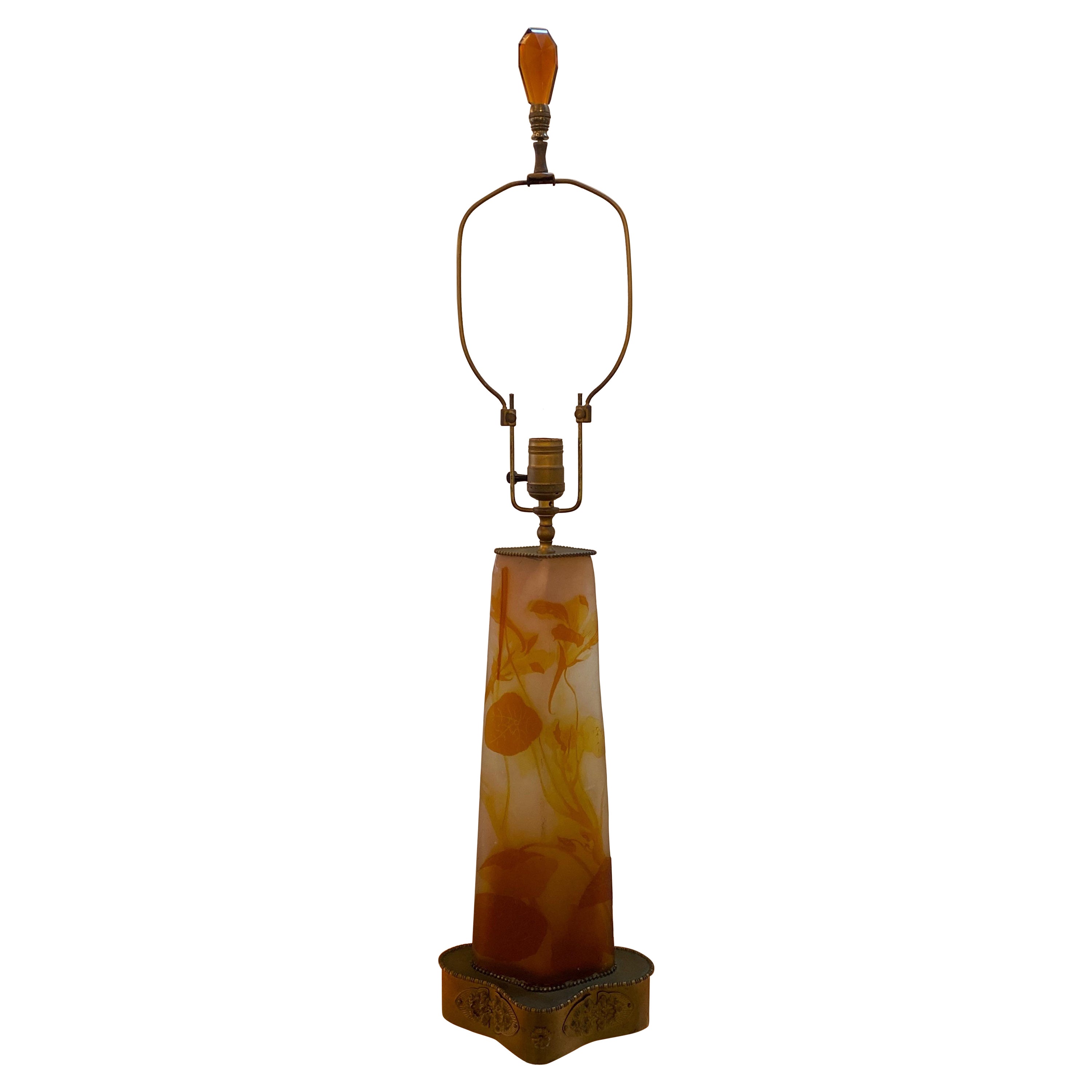 Lampe d'antiquités en verre d'art de Galle, France Art Nouveau