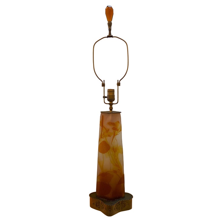 Antique Galle Art Glass Lamp, France Art Nouveau For Sale