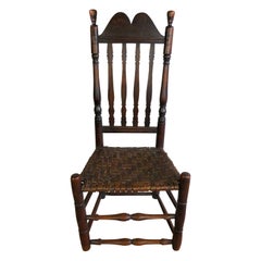 18th Century New England Bannister Back Side Chair with Woven Seat