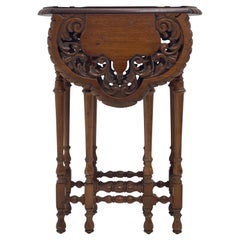 Antique Extendable Drop Leaf Side Accent Table with Hand Carved Details