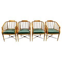 Hollywood Regency Drexel Heritage Faux Bamboo Armchairs, Set of 4