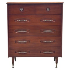 Vintage English Mid-Century Modern Dresser Dovetail Drawers Cabinet Storage