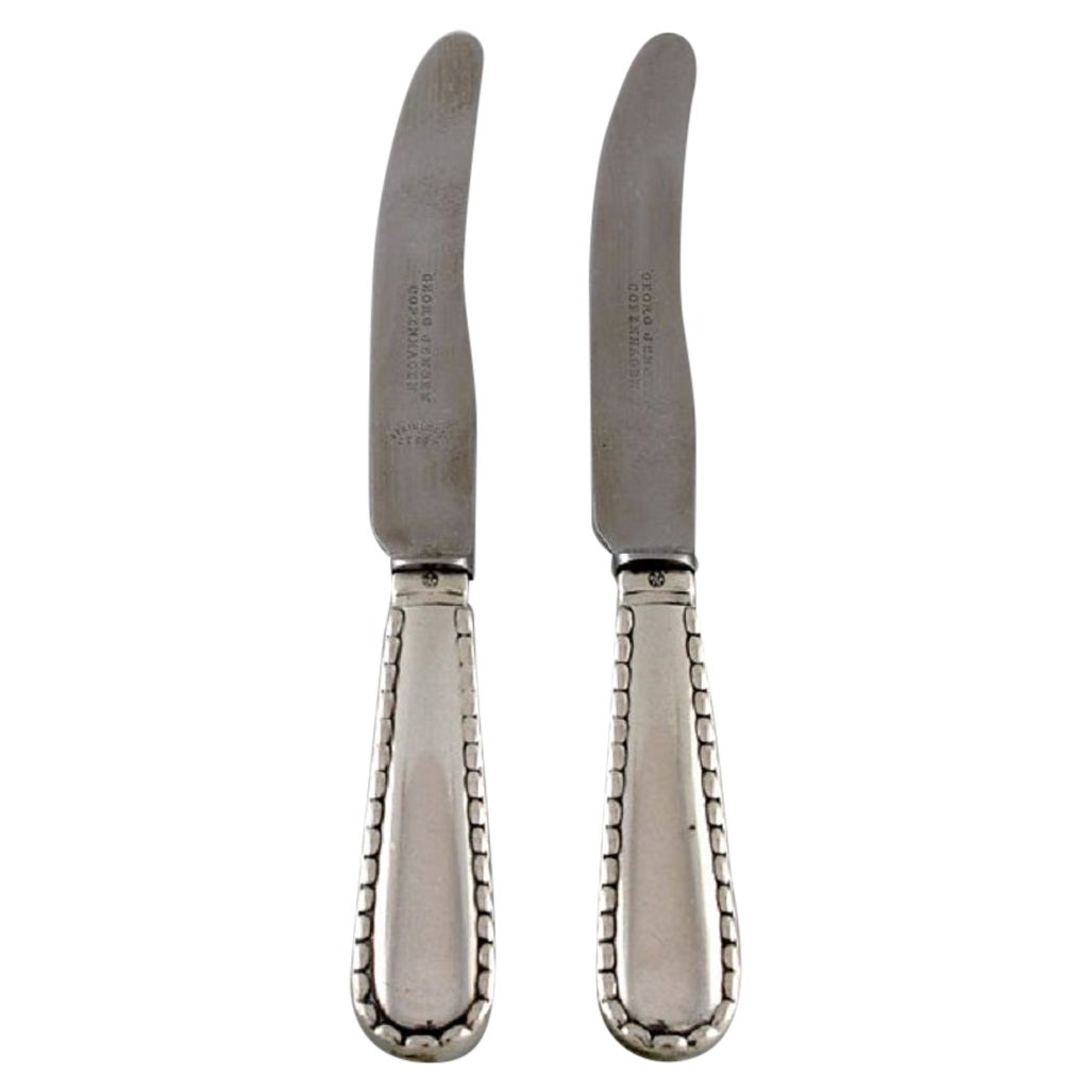 Two Early Georg Jensen Rope Fruit Knives in Silver 830 and Stainless Steel For Sale