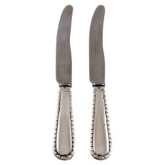 Antique Two Early Georg Jensen Rope Fruit Knives in Silver 830 and Stainless Steel