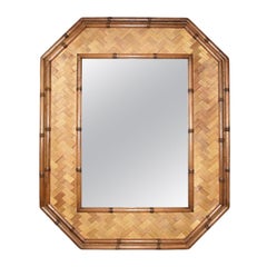 Hollywood Regency Faux Bamboo and Rattan Wall Mirror American of Martinsville 