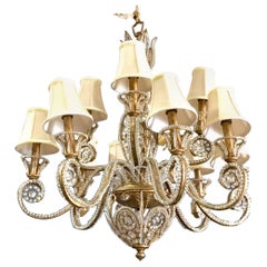 Gilt Iron and Crystal Beaded Chandelier