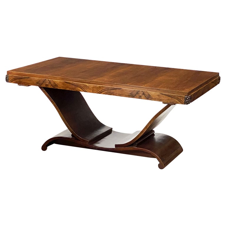 Art Deco Dining Table with Stylized "U" Shaped Pedestal Base at 1stDibs