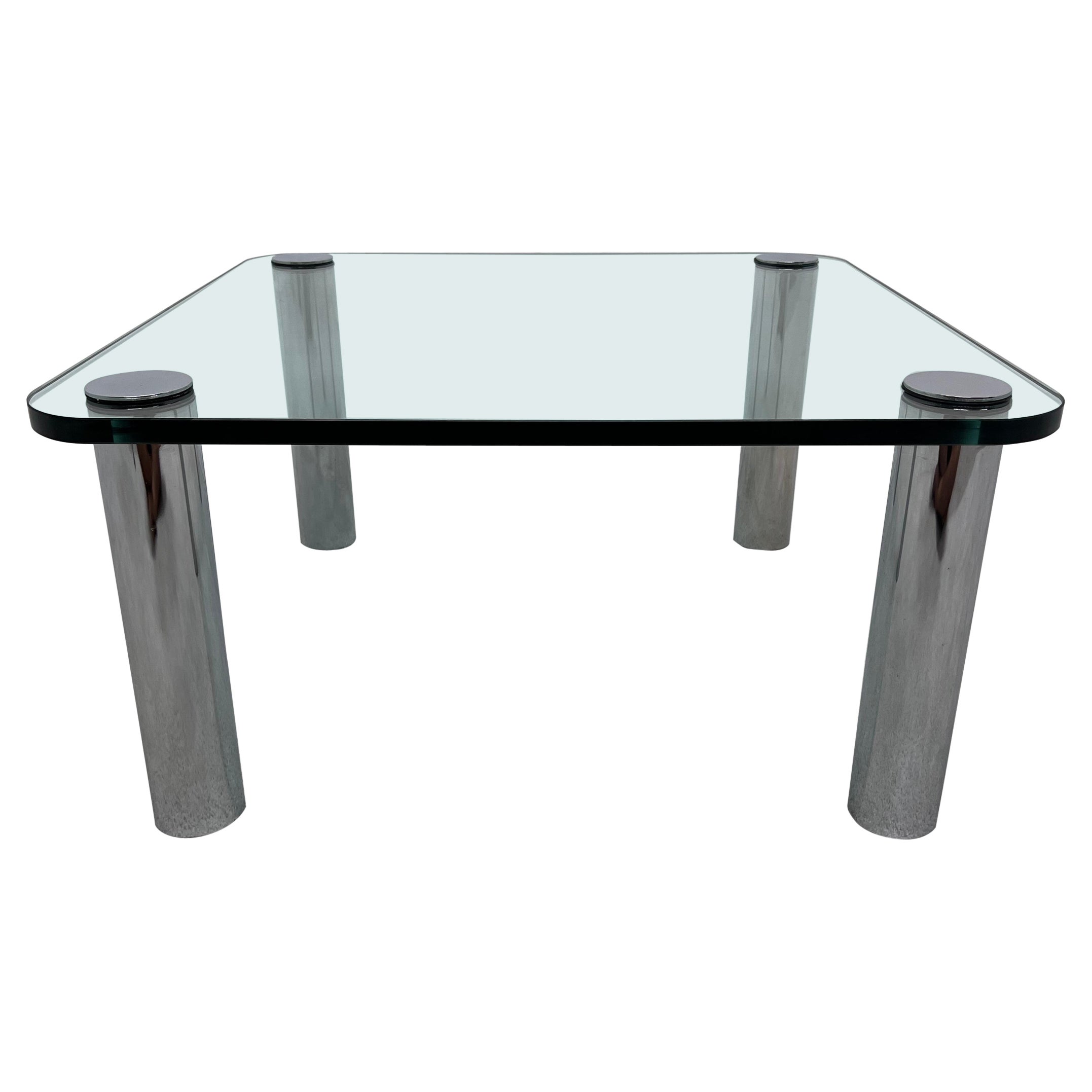 Leon Rosen Chrome and Glass Top Side or Small Coffee Table for Pace, 1970s