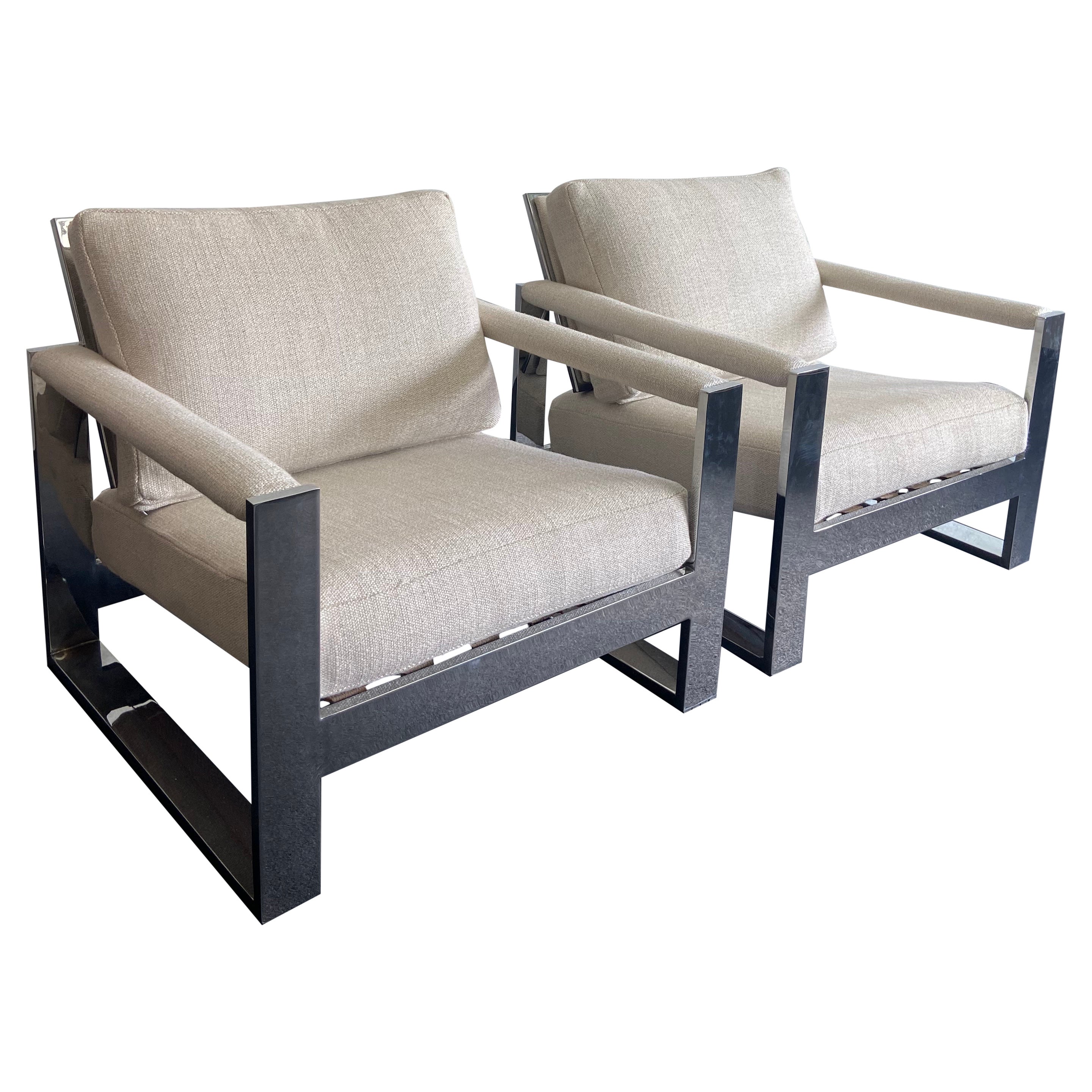 Milo Baughman for Thayer Coggin Chrome Lounge Chairs - a Pair