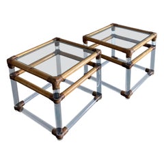 Lucite and Rattan End Tables, a Pair